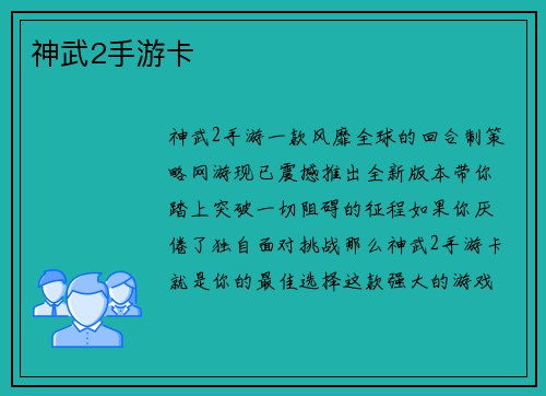 神武2手游卡